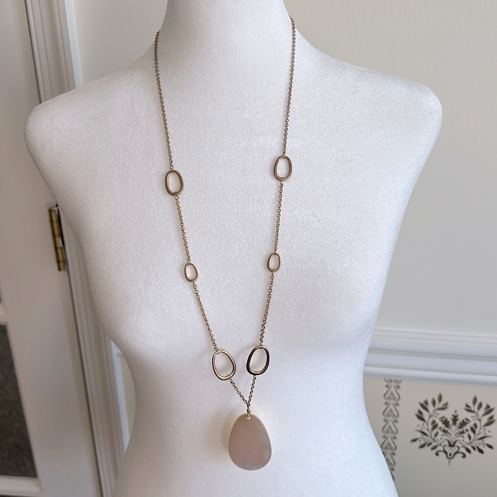 Cookie Lee Long Capiz Shell Bronze Chain Necklace 34 3/4” Long Reversible